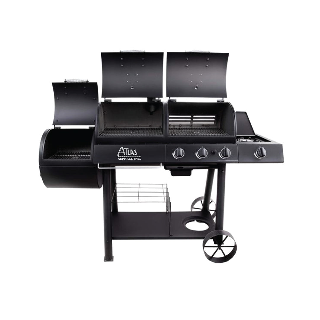 Combo 3-Burner Charcoal/Gas Smoker and Grill in Black - Atlas